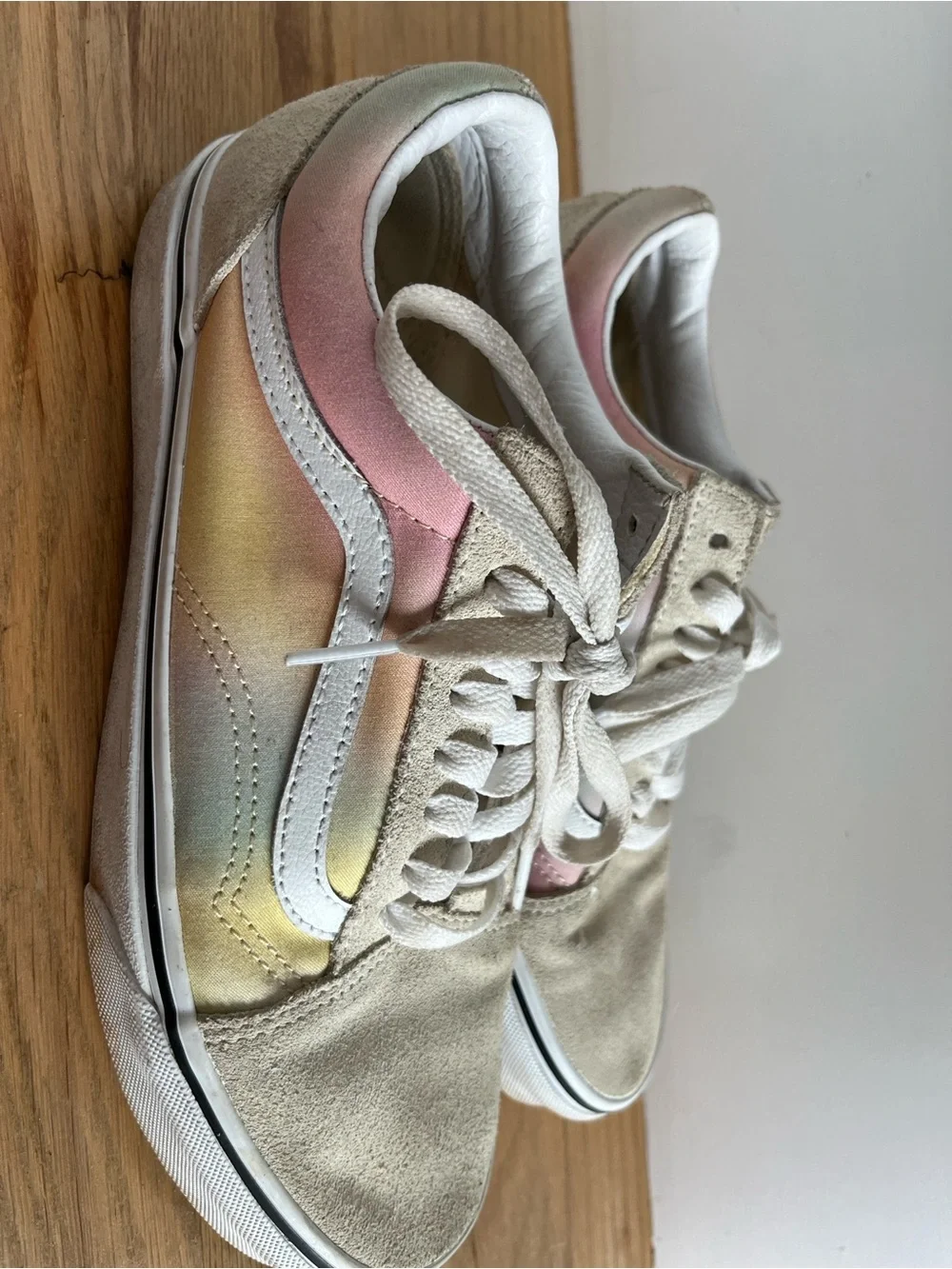 Vans Pastel Pink Yellow Cream Suede-Accent Women’s Sneakers - Picture 2 of 6